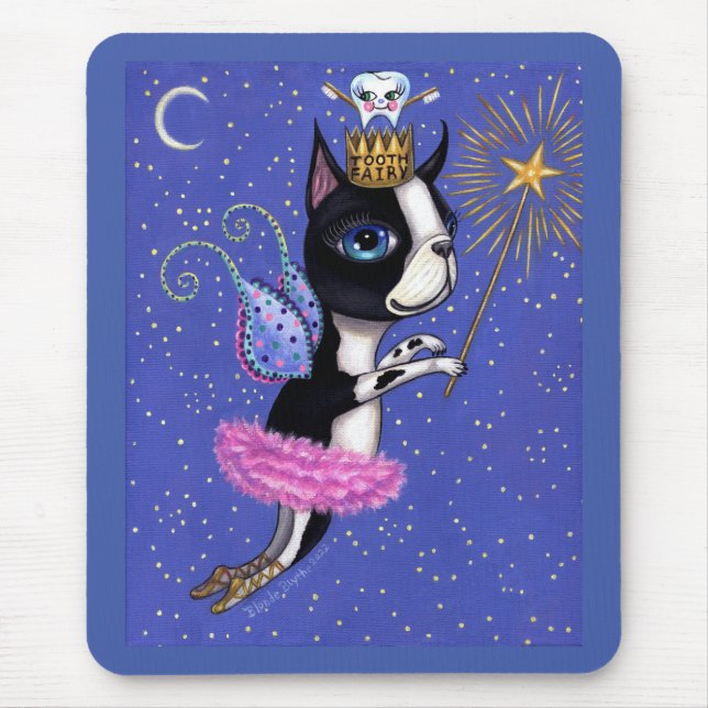Tooth Fairy Dog Boston Terrier Pink Tutu Crown Mousepad (Vorne)