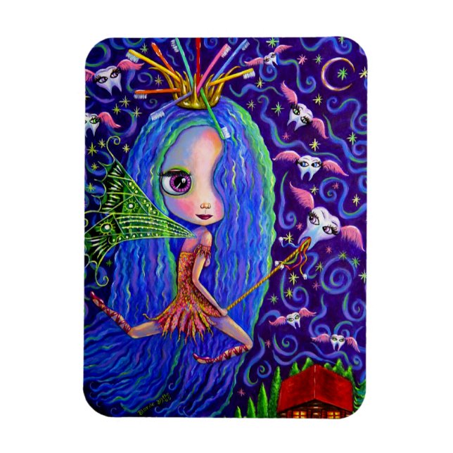 Tooth Fairy Doll Big Eyes und Toothbrush Crown Magnet (Vertikal)