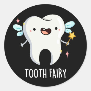 Tooth Fairy Funny Tooth Puff Dark BG Runder Aufkleber