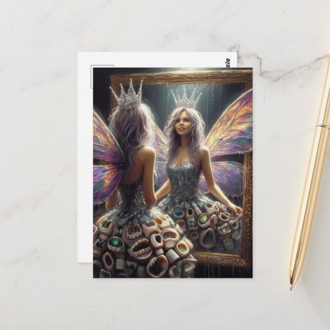 Tooth Fairy in ihrem Denture-Kleid Postkarte (Vorderseite/Rückseite Beispiel)