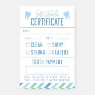 Tooth Fairy Keepake Certificate Boy Post-it Klebezettel
