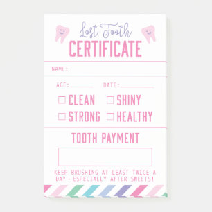 Tooth Fairy Keepake Certificate Girl Post-it Klebezettel