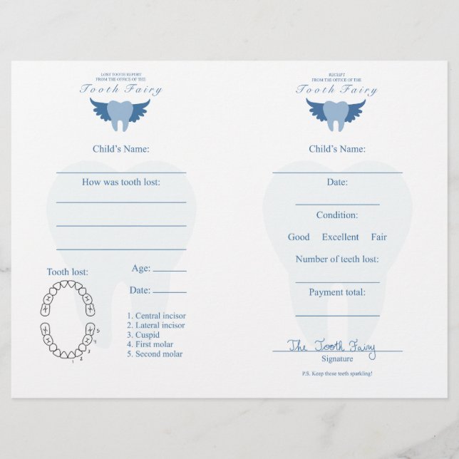 Tooth Fairy Letter & Receipt Blue (Vorderseite)