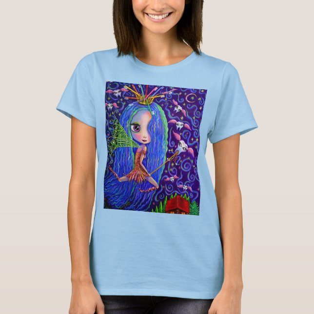 Tooth Fairy Moon & Stars Magic Wand Big Eyes T-Shirt (Vorderseite)