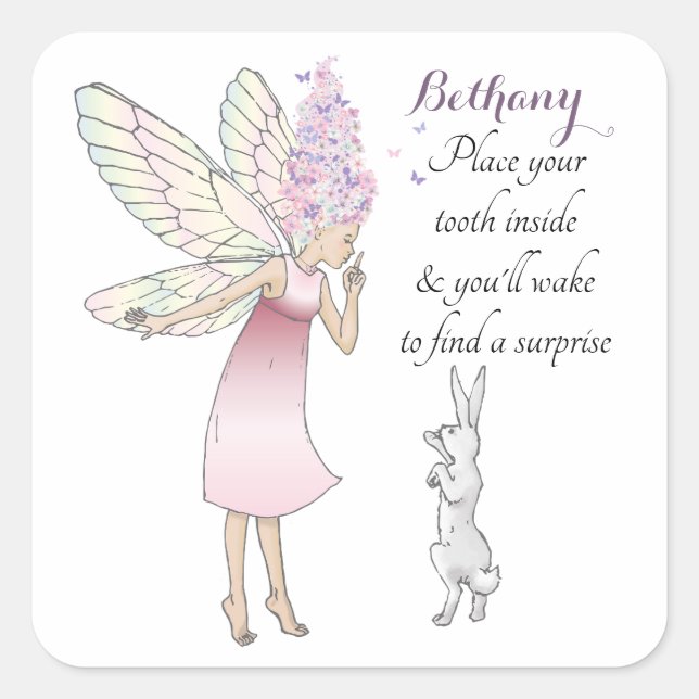 Tooth Fairy Poem Kids Personalisiert Label Quadratischer Aufkleber (Vorderseite)