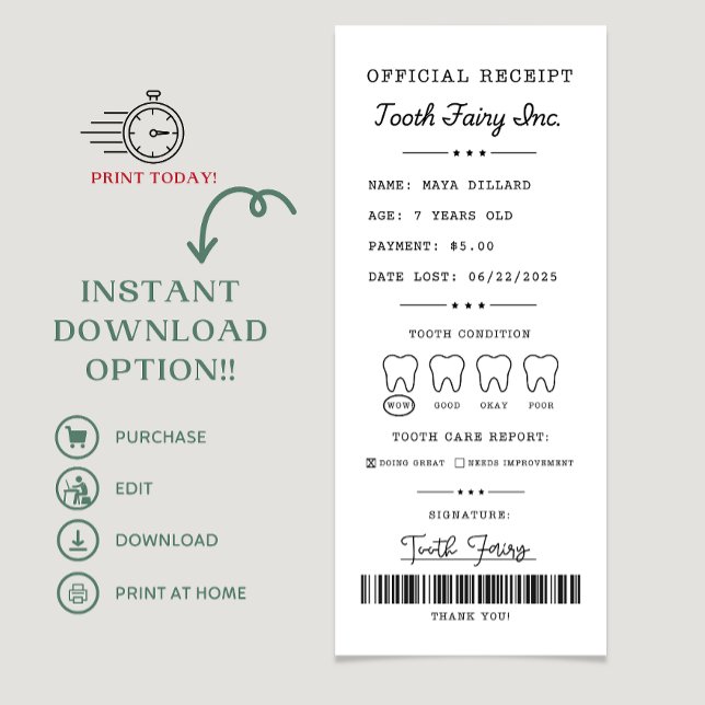 Tooth Fairy Receipt Printable Editable Einladung (tooth fairy, tooth fairy receipt, tooth fairy notification, tooth fairy letter, tooth fairy )