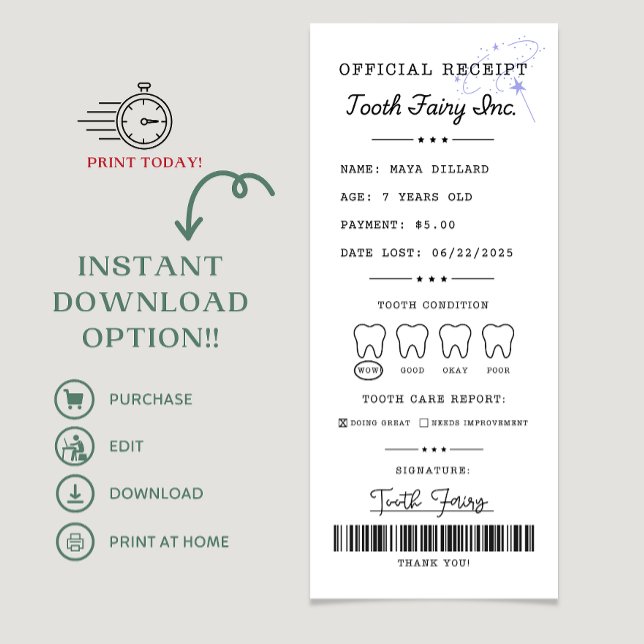 Tooth Fairy Receipt Printable Editable Einladung (tooth fairy, tooth fairy receipt, tooth fairy notification, tooth fairy letter, tooth fairy )