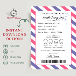 Tooth Fairy Receipt Printable Einladung