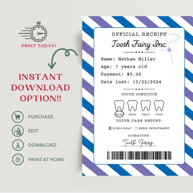 Tooth Fairy Receipt Printable Einladung (tooth fairy receipt, tooth fairy note, tooth fairy delay notification, tooth fairy)