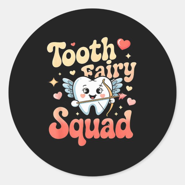 Tooth Fairy Squad Cute Cud Tooth Retro Dental Humo Runder Aufkleber (Vorderseite)