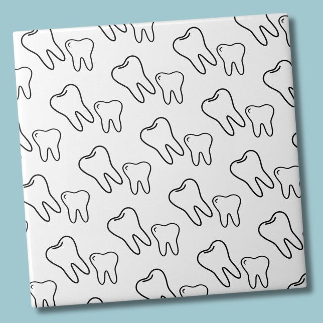Tooth Fliese (Cute Simple Black White Dentist Tooth Pattern Ceramic Tile)