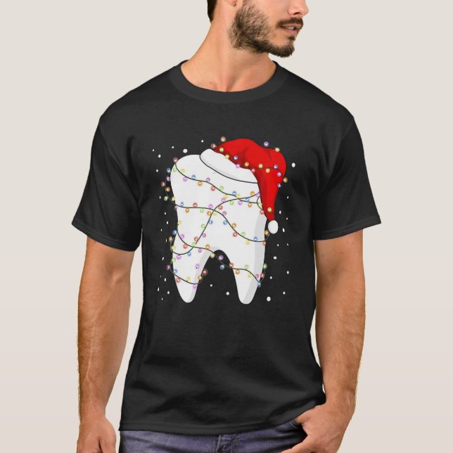 Tooth Lights Weihnachtsmannmütze Weihnachtszahnärz T-Shirt (Vorderseite)