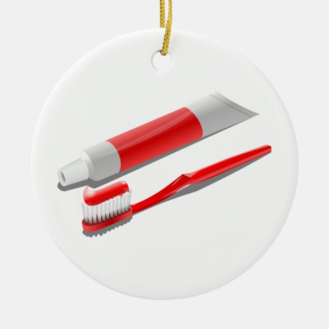Toothbrush And Toothpaste Keramik Ornament (Vorne)