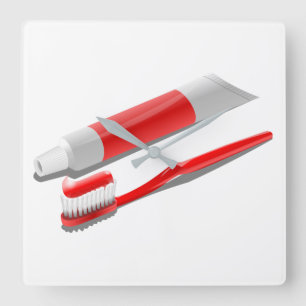 Toothbrush And Toothpaste Quadratische Wanduhr