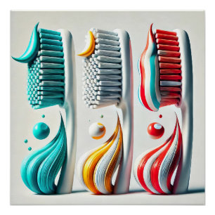 Toothbrush Trio. Minimalistische Kunst für Zahnkli Poster