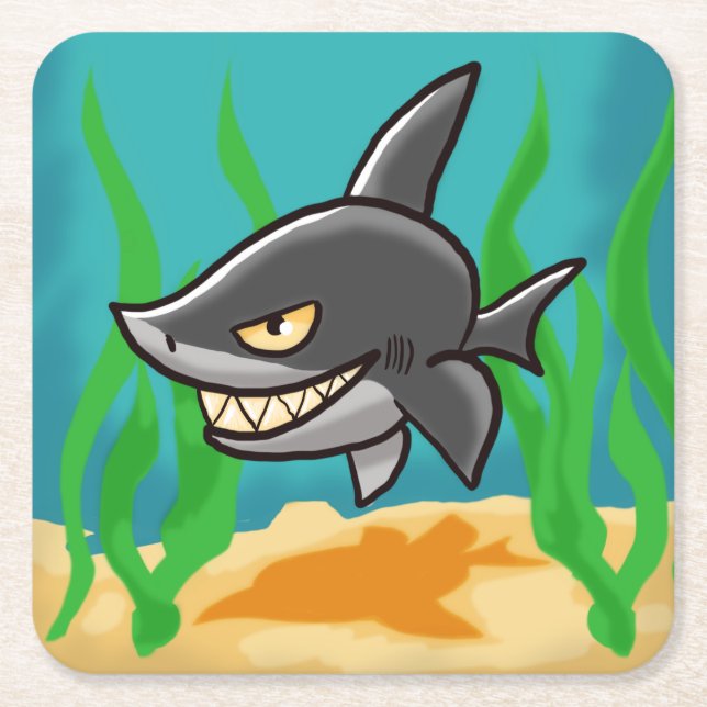 Toothy Cartoon Shark Rechteckiger Pappuntersetzer (Vorderseite)