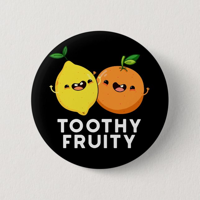 Toothy Fruity Funny Fruit Pun Dark BG Button (Vorderseite)