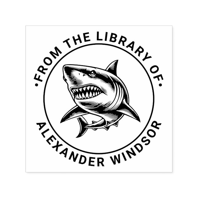 Toothy Great White Shark Library Name Permastempel (Design)