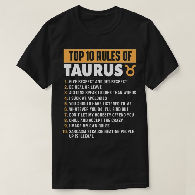 Top 10 Regeln des Taurus Zodiac Signatur Astrologi (Design vorne)