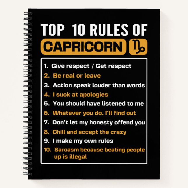 Top 10 Regeln für Capricorn, Capricorn Fakten Eige Notizbuch (Vorderseite)