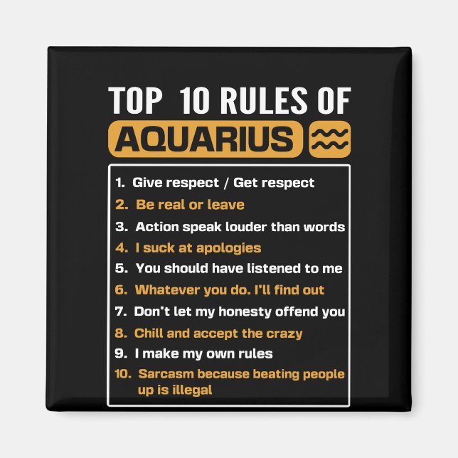 Top 10 Regeln von Aquarius, Funny Aquarius 10 Rege Magnet (Vorne)