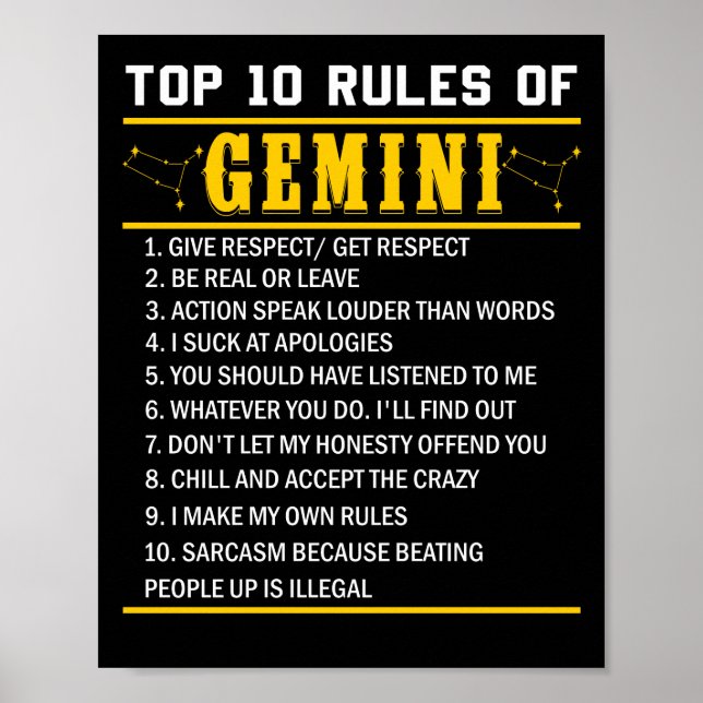 Top 10 Regeln von Gemini 21. Mai - 21. Juni Poster (Vorne)