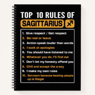 Top 10 Regeln von Sagittarius, Sagittarius Traits Notizbuch
