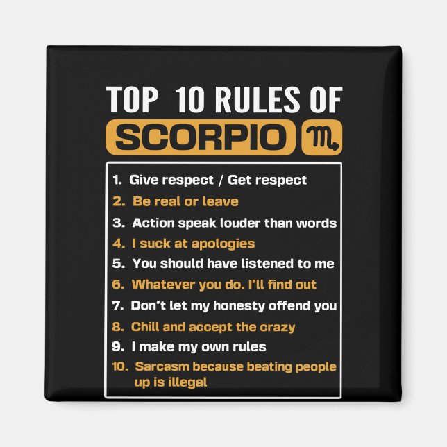 Top 10 Regeln von Scorpio, Funny Scorpio Fakten, Z Magnet (Vorne)