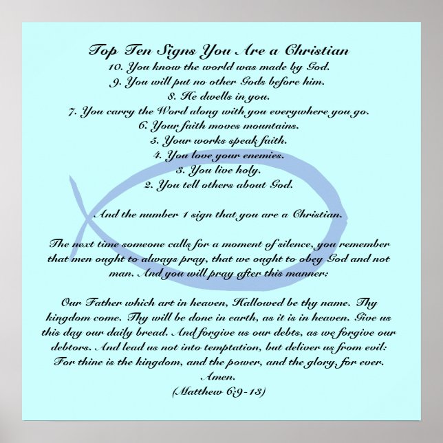 Top 10 Zeichen Sie sind ein Christliches Poster (Vorne)