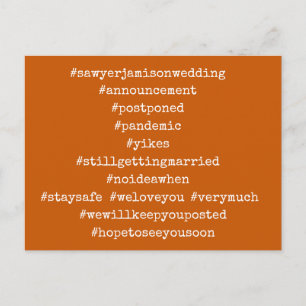 Top 12 Hashtags verschoben Hochzeit Burnt Orange Postkarte