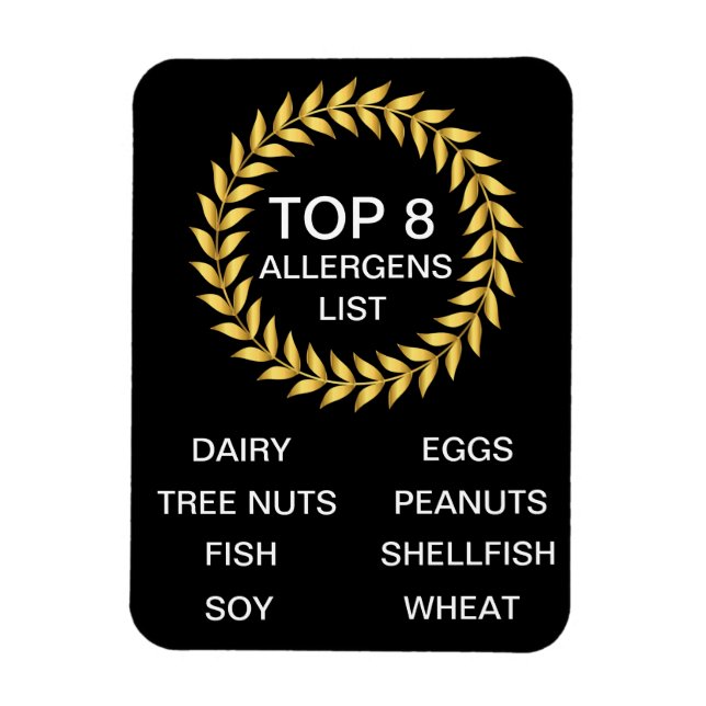 Top 8 Allergene Liste Ernährungsallergie Bewusstse Magnet (Vertikal)