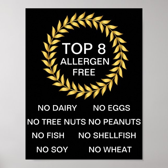 Top 8 Allergenfreie Allergie Restaurant Bakery Poster (Vorne)