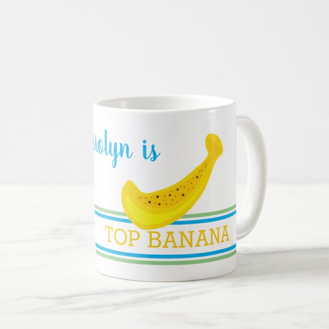 TOP BANANA, Ihr Name, Spaß, Streifen, niedlich Kaffeetasse (VorderseiteRechts)