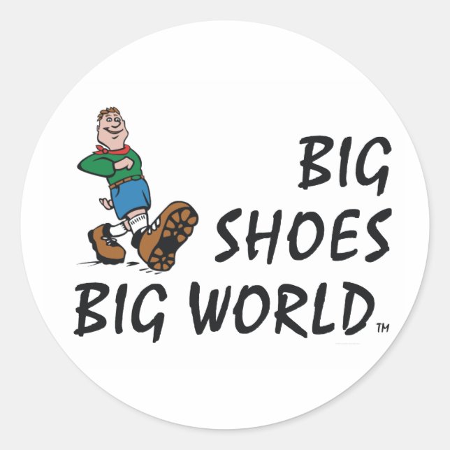 Top Big Shoes Big World Runder Aufkleber (Vorderseite)