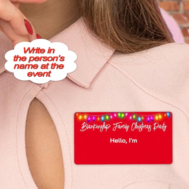 Top Border Christmas Lights Paper Name Markierung (Help your guests remember names at your awesome Christmas party with these custom sticker name tags.)