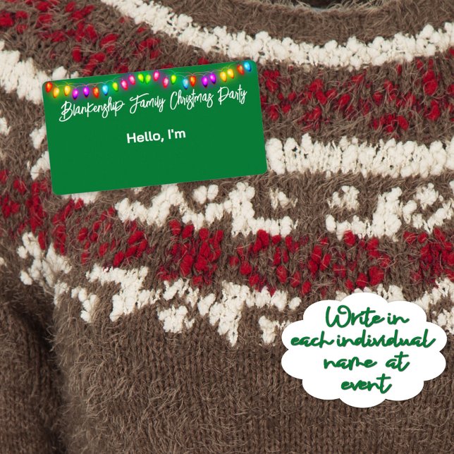 Top Border Christmas Lights Partys Sticker Name Ma (Personalized party name tags allow guests to mingle without fear of forgetting a name. )