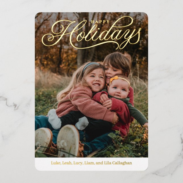 Top Caption Happy Holidays Foil Holiday Card Folieneinladung (Vorderseite)