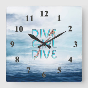 TOP Dive Girl Dive Quadratische Wanduhr