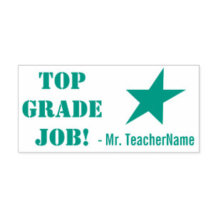 "TOP GRADE JOB!" + Tutor-Name Rubber-Briefmarke Permastempel