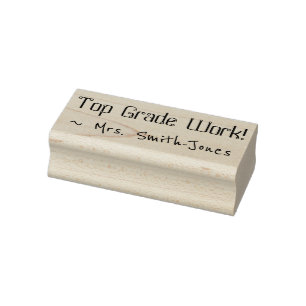 "Top Grade Work!" + Teacher's Name Rubber Briefmar Gummistempel