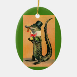 Top Hat Gator Keramik Ornament
