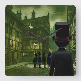 Top Hat Gents Stroll Wood Box Sign Quadratische Wanduhr