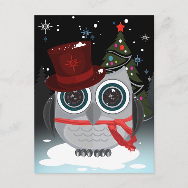 Top Hat Owl - Weihnachten Postkarte (Vorderseite)