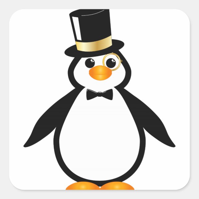 Top Hat Penguin Quadratischer Aufkleber (Vorderseite)