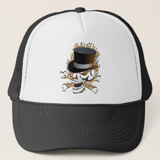 Top Hat Skull-Flaming Truckerkappe (Vorderseite)