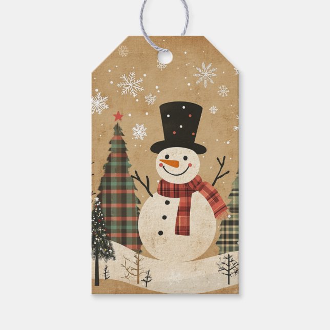Top Hat Snowman: Earthy Patterns & Holiday Motifs Geschenkanhänger (Vorderseite)