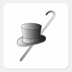 Top Hat und Cane Quadratischer Aufkleber