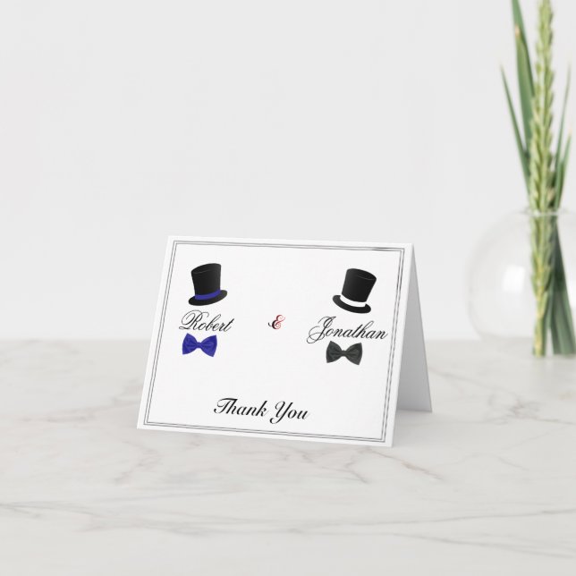 Top Hats und Bow Krawatte Blue Gay Wedding Vielen  Dankeskarte (Vorderseite)