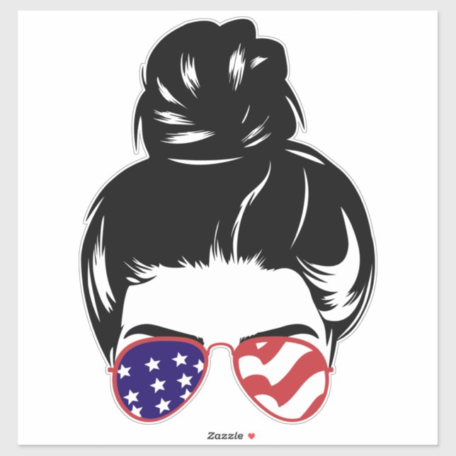 Top Knot und American Flag Brille Aufkleber (Blatt)