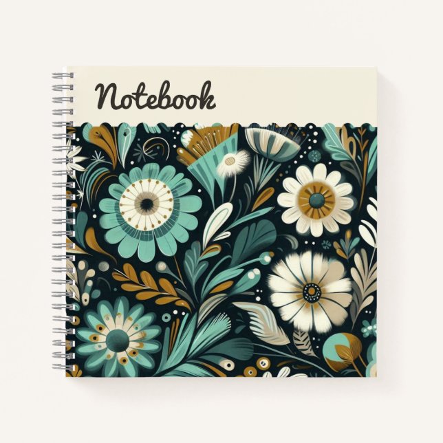 Top Label Wildblume & Bird Notebook - Aquamarin Dr Notizbuch (Vorderseite)